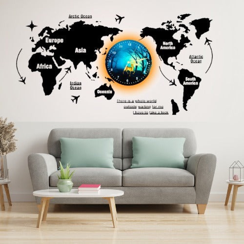 3d Wooden World Map With Esthetic Dial Wall Clock | Best Quality Wall Clock For Home Decor | Home Decor Clock 40 Inch