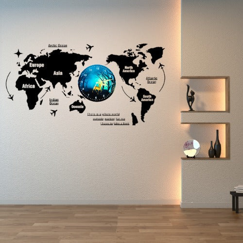 3d Wooden World Map With Esthetic Dial Wall Clock  | Best Quality Wall Clock For Home Decor | Home Decor Clock 40 Inch