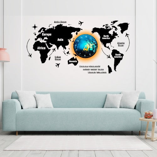 3d Wooden World Map With Esthetic Dial Wall Clock  | Best Quality Wall Clock For Home Decor | Home Decor Clock 40 Inch
