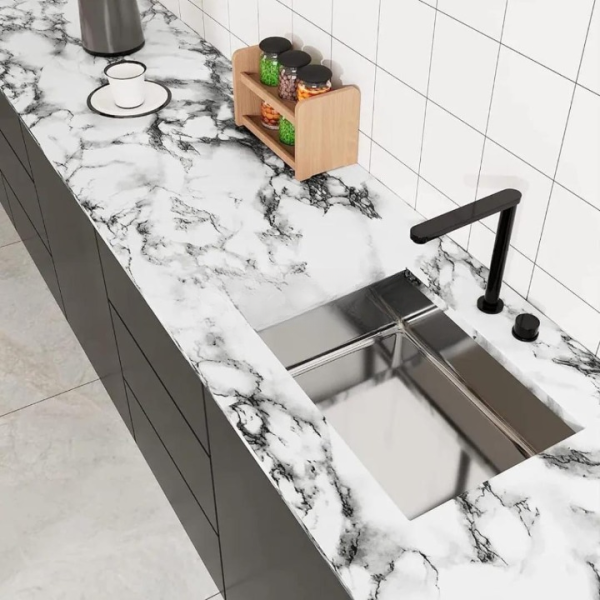 Self Adhesive White Marble Sheet Sticker For Kitchen, Cupboard, Wall – Anti Oil And Heat Resistant Wallpaper – 02 Meter